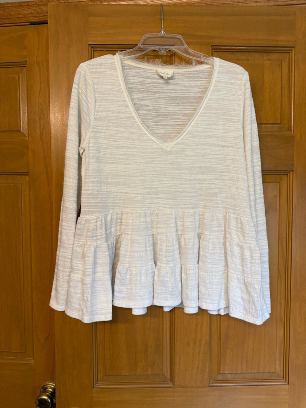 Anthropologie Deletta Cream Textured V-Neck Peplum Tunic